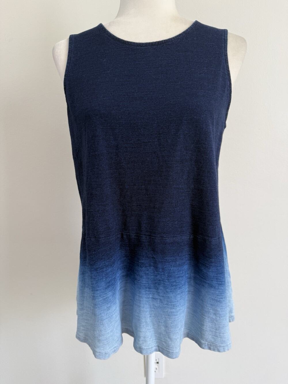 Pure Jill Indigo Women Blue Ombre Dip Dye Cotton Sleeveless Beach Tank Top S